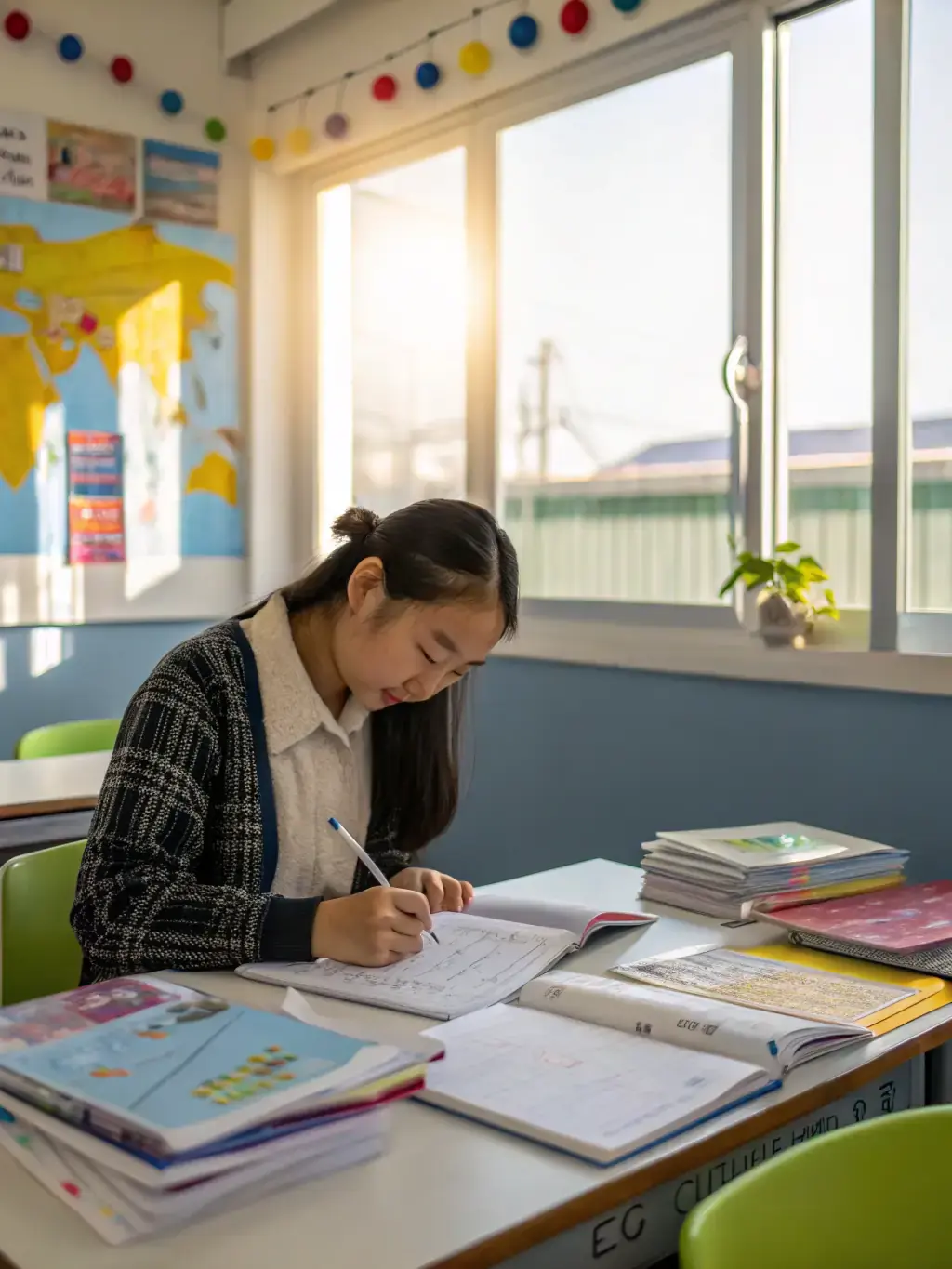 A student attending a scholarship information session, taking notes and asking questions.