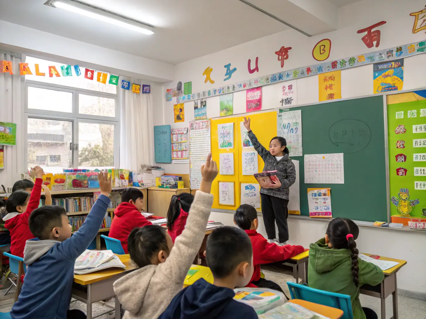 A classroom setting with students learning Cantonese, highlighting the association's intensive language courses designed to help students integrate into Hong Kong society.
