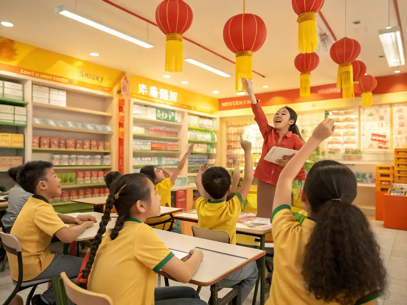 A classroom setting with students actively participating in an intensive Cantonese language course, focusing on practical communication skills.
