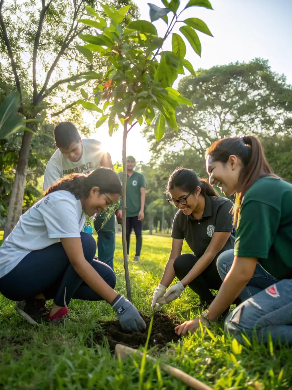 A group of students participating in a volunteer event, cleaning up a park in Hong Kong, showcasing community engagement.
