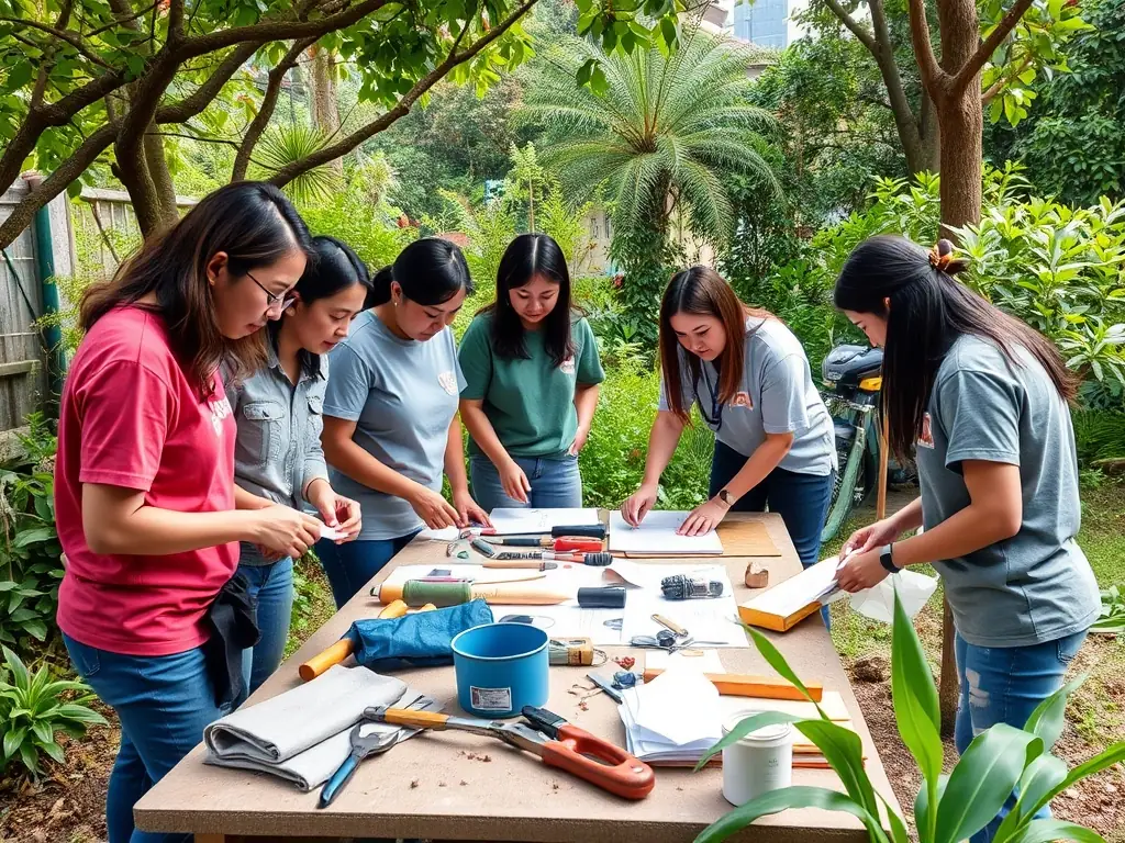 An image showcasing a group of association members collaborating on a community project in Hong Kong, highlighting the 'Elite' membership tier's focus on leadership and contribution.